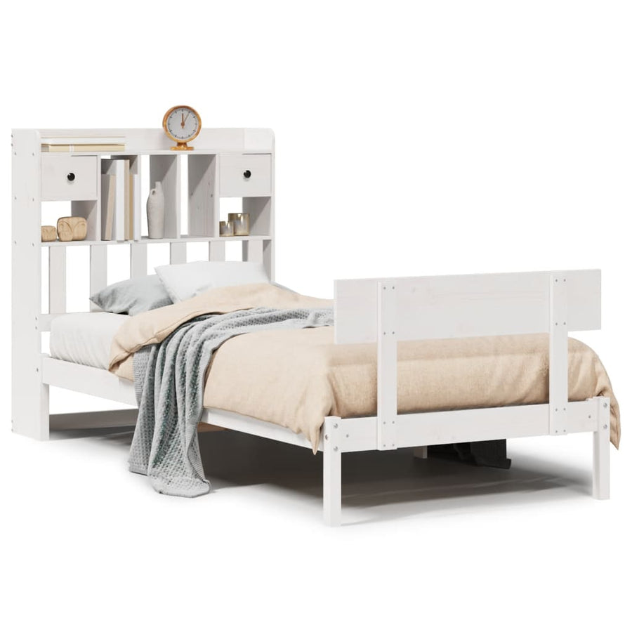 Bed met boekenkast zonder matras grenenhout wit 90x190 cm