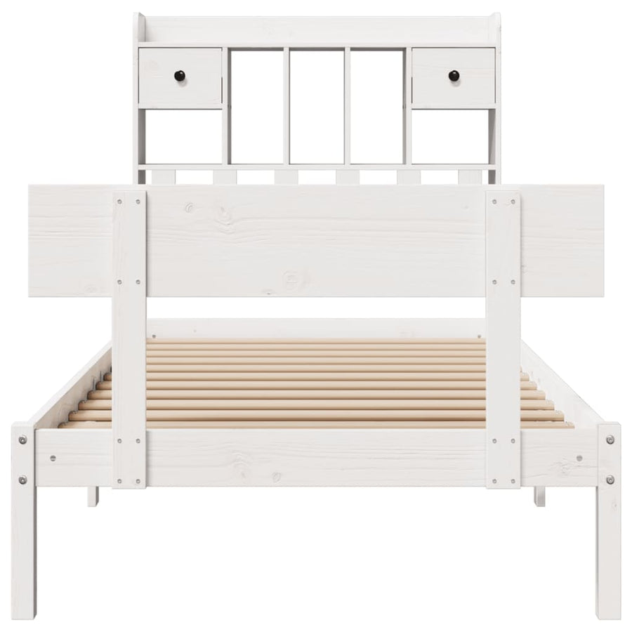 Bed met boekenkast zonder matras grenenhout wit 90x190 cm