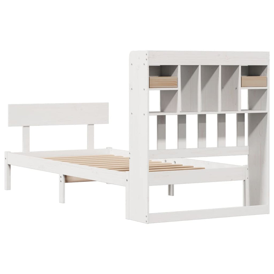 Bed met boekenkast zonder matras grenenhout wit 90x190 cm