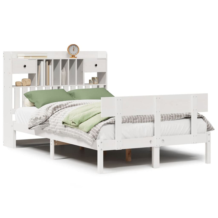 Bed met boekenkast zonder matras grenenhout wit 135x190 cm
