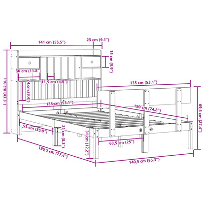 Bed met boekenkast zonder matras grenenhout wit 135x190 cm