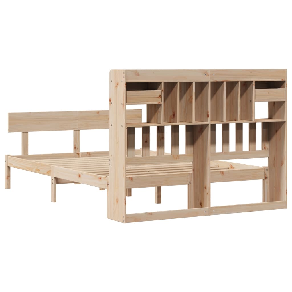 Bed met boekenkast zonder matras massief grenenhout 140x190 cm