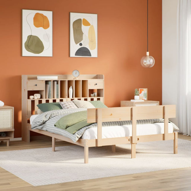 Bed met boekenkast zonder matras massief grenenhout 140x190 cm