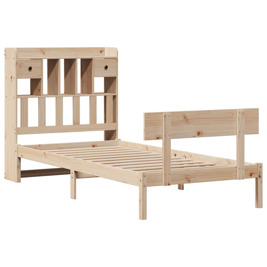 Bed met boekenkast zonder matras massief grenenhout 90x200 cm