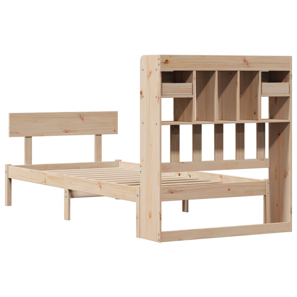 Bed met boekenkast zonder matras massief grenenhout 90x200 cm