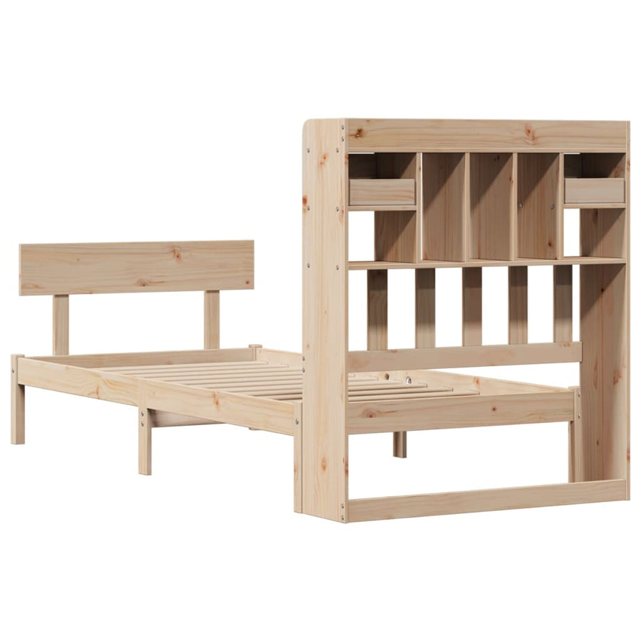Bed met boekenkast zonder matras massief grenenhout 90x200 cm
