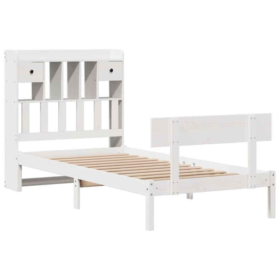 Bed met boekenkast zonder matras grenenhout wit 90x200 cm