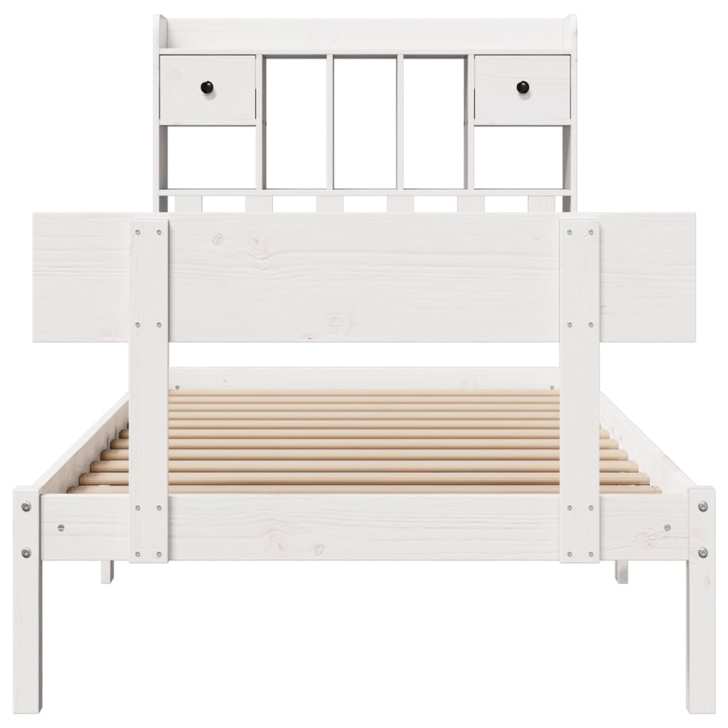 Bed met boekenkast zonder matras grenenhout wit 90x200 cm