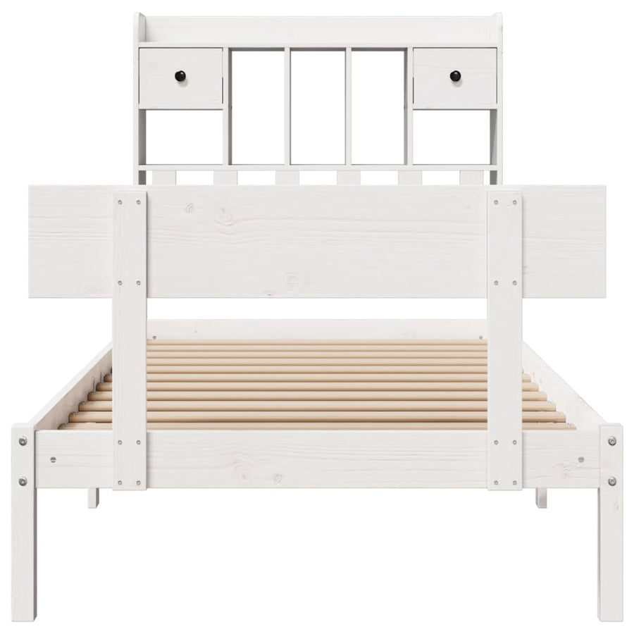 Bed met boekenkast zonder matras grenenhout wit 90x200 cm