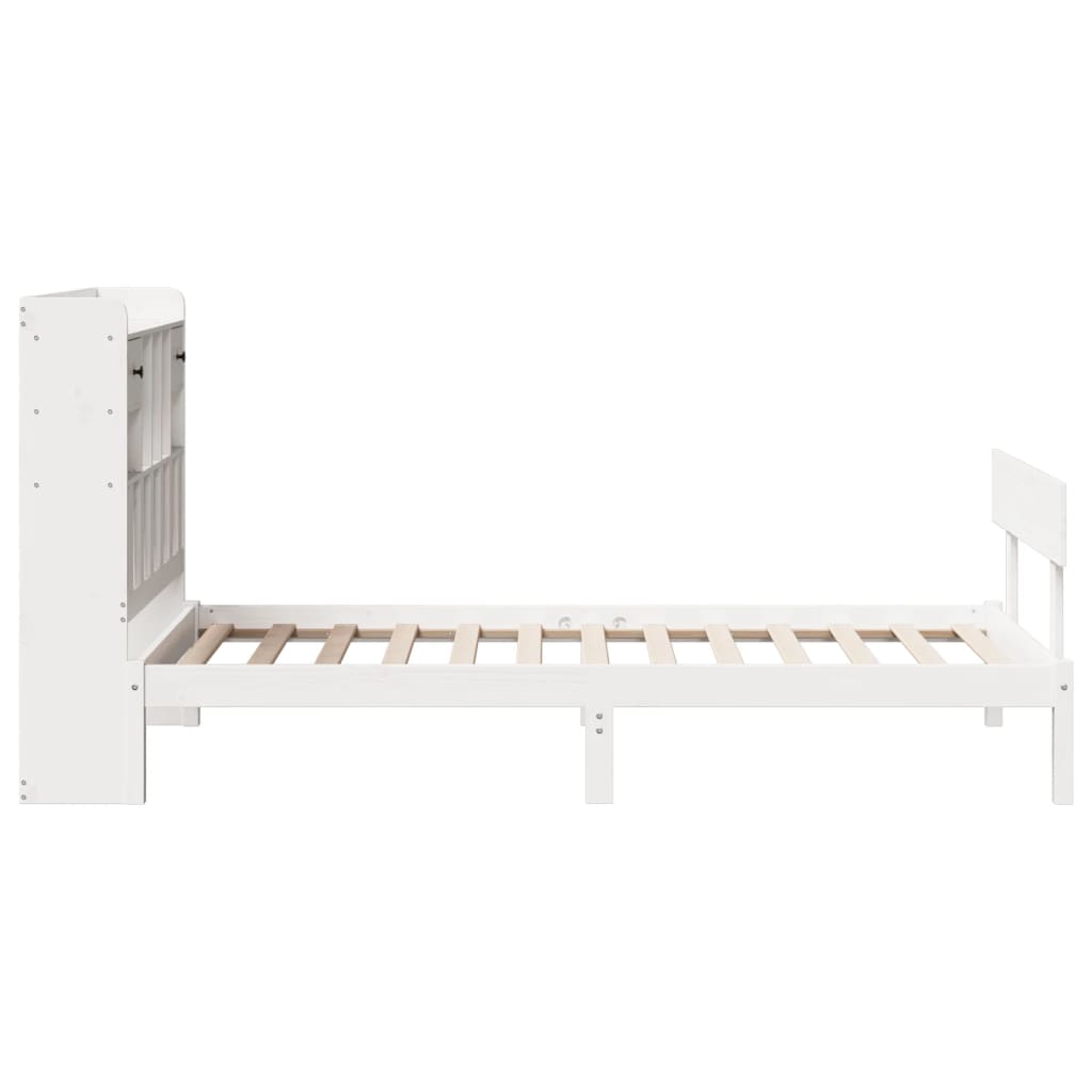 Bed met boekenkast zonder matras grenenhout wit 90x200 cm