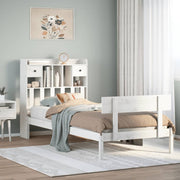 Bed met boekenkast grenenhout wit 90x200 cm