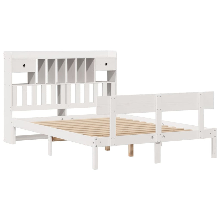 Bed met boekenkast zonder matras grenenhout wit 140x200 cm
