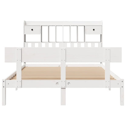 Bed met boekenkast zonder matras grenenhout wit 150x200 cm