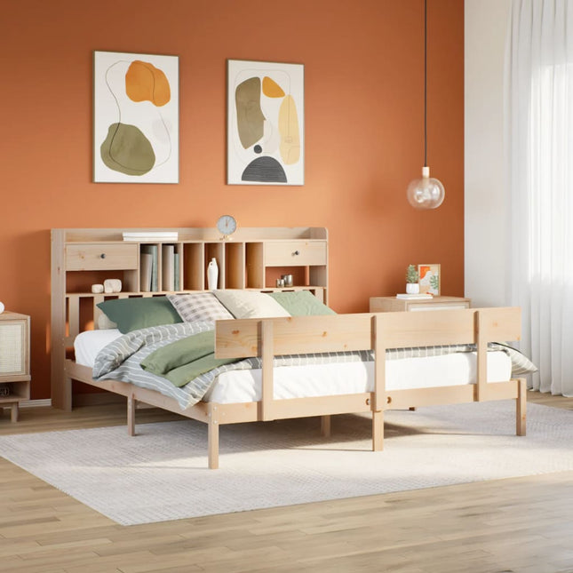 Bed met boekenkast zonder matras massief grenenhout 200x200 cm