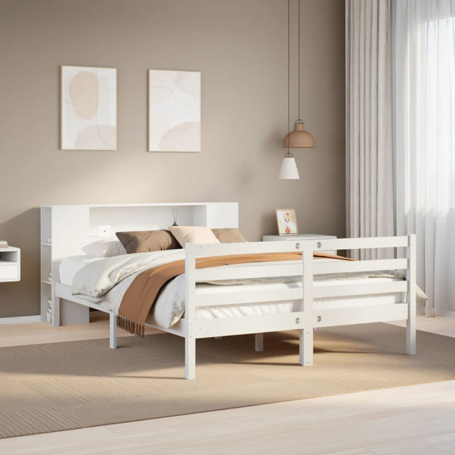 Bed met boekenkast zonder matras grenenhout wit 120x190 cm