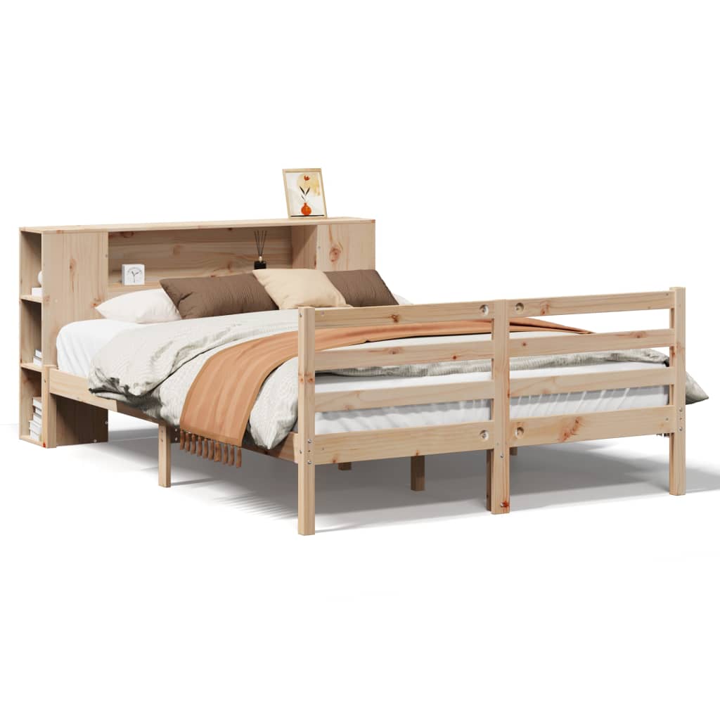 Bed met boekenkast zonder matras massief grenenhout 135x190 cm