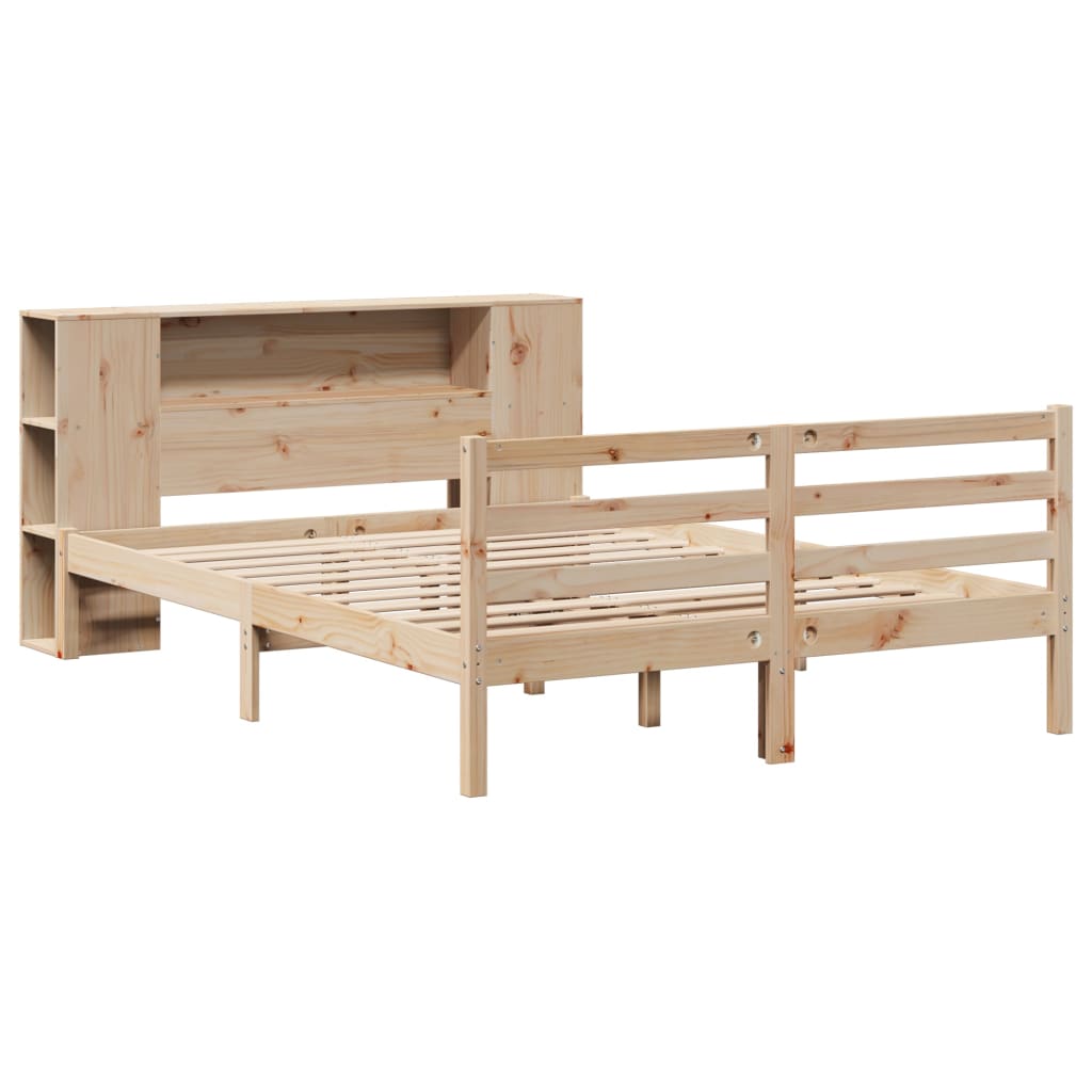Bed met boekenkast zonder matras massief grenenhout 135x190 cm