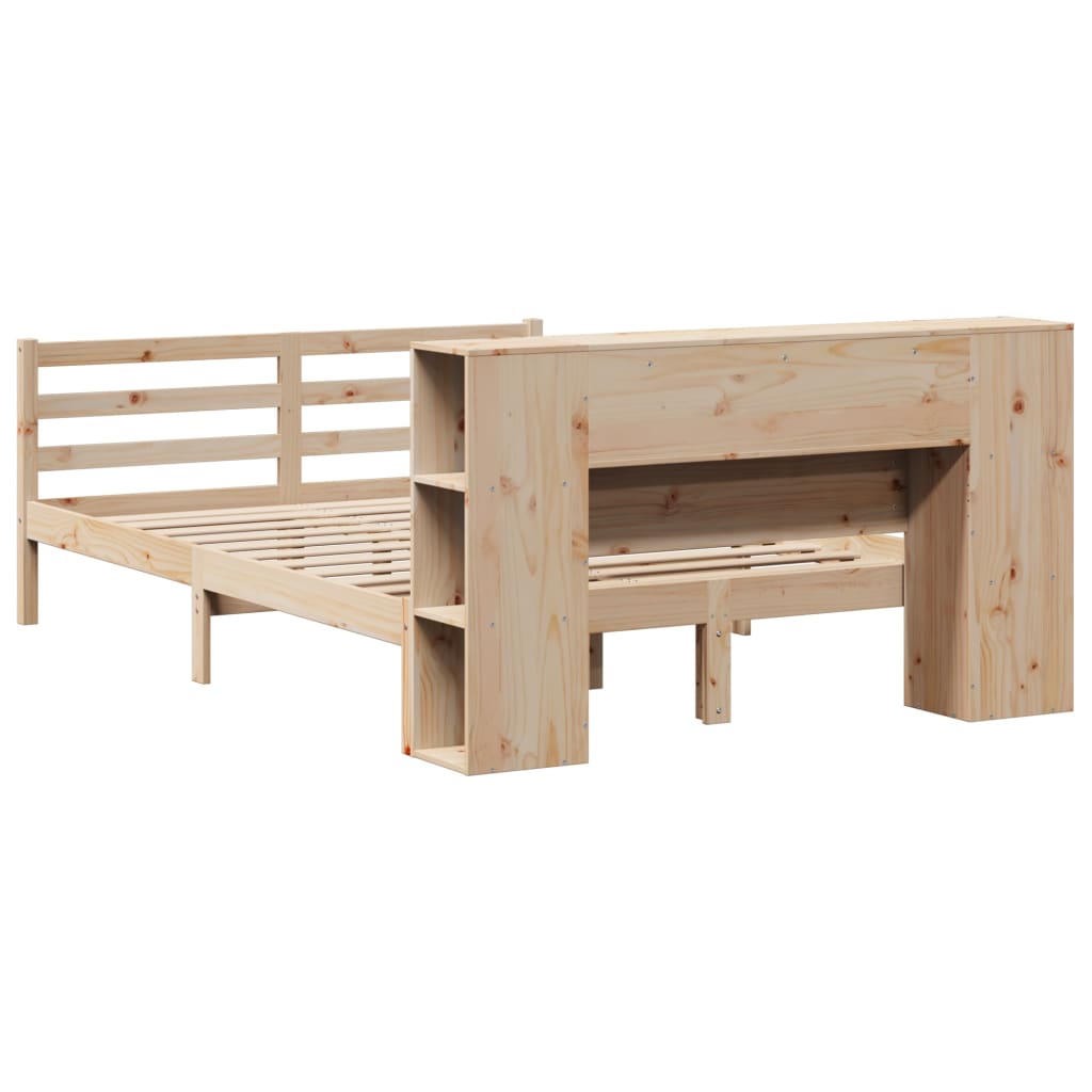 Bed met boekenkast zonder matras massief grenenhout 135x190 cm