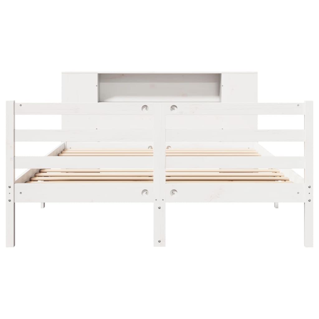 Bed met boekenkast zonder matras grenenhout wit 140x190 cm