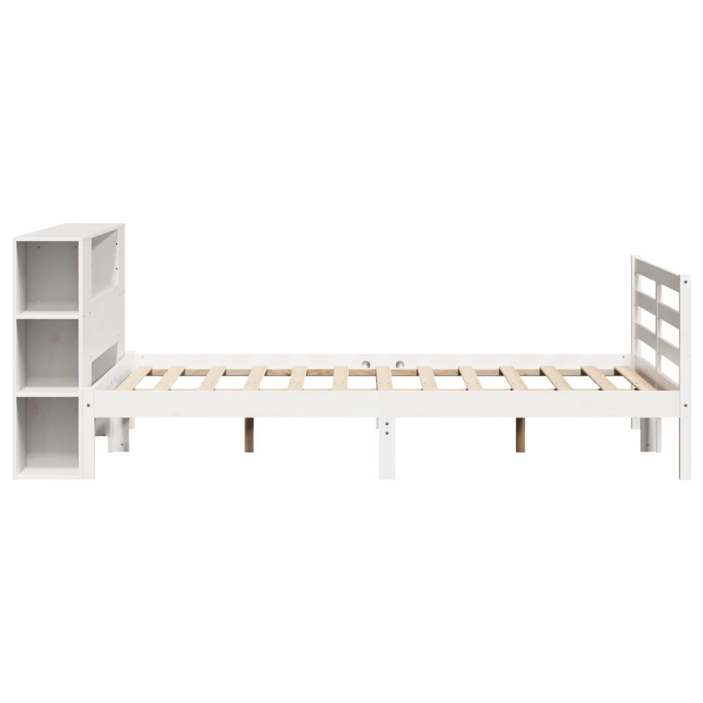 Bed met boekenkast zonder matras grenenhout wit 140x190 cm