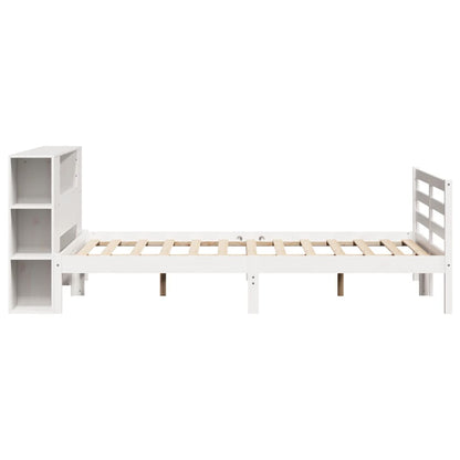 Bed met boekenkast zonder matras grenenhout wit 140x190 cm