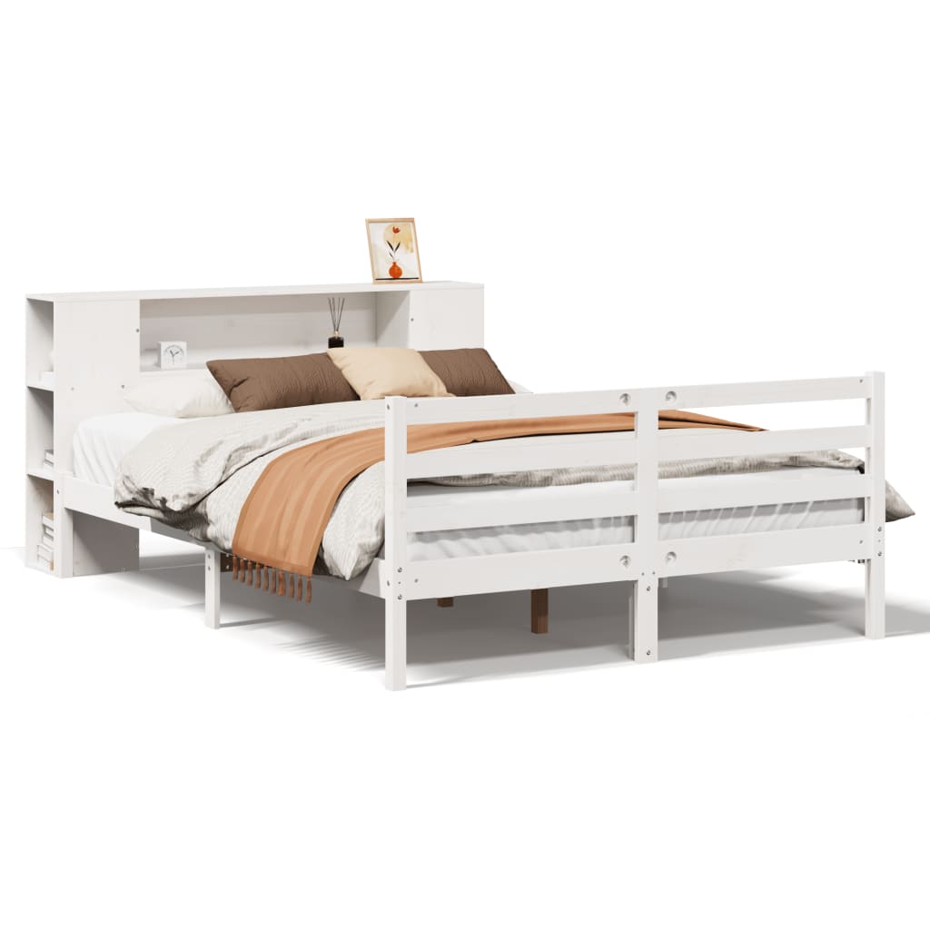 Bed met boekenkast zonder matras grenenhout wit 120x200 cm