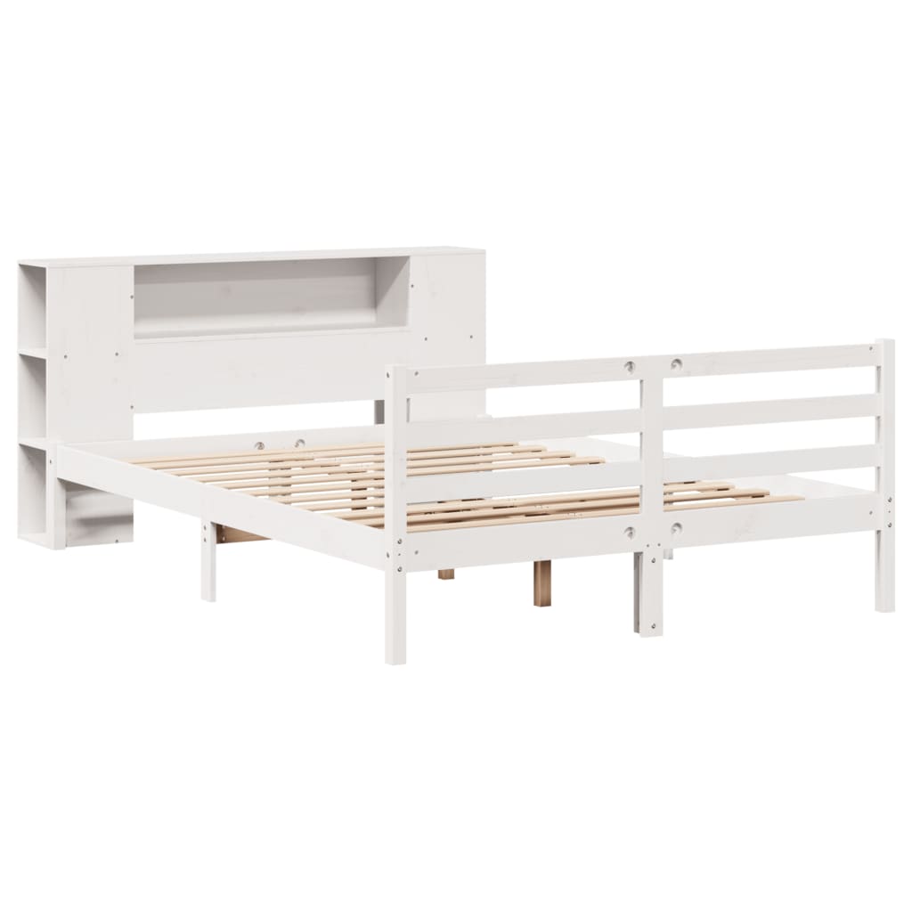 Bed met boekenkast zonder matras grenenhout wit 140x200 cm