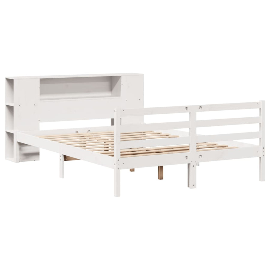 Bed met boekenkast zonder matras grenenhout wit 140x200 cm