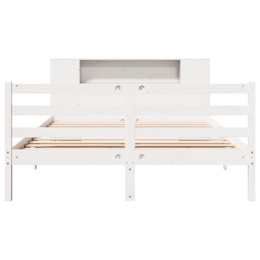 Bed met boekenkast zonder matras grenenhout wit 140x200 cm