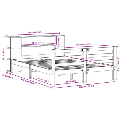 Bed met boekenkast zonder matras massief grenenhout 150x200 cm