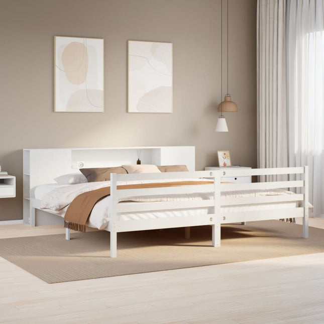 Bed met boekenkast zonder matras grenenhout wit 180x200 cm