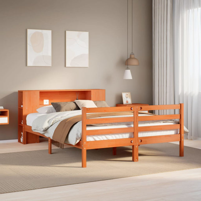 Bed met boekenkast zonder matras grenenhout wasbruin 120x190 cm