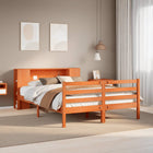 Bed met boekenkast zonder matras grenenhout wasbruin 135x190 cm