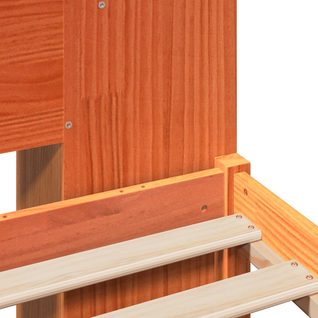 Bed met boekenkast zonder matras grenenhout wasbruin 140x190 cm