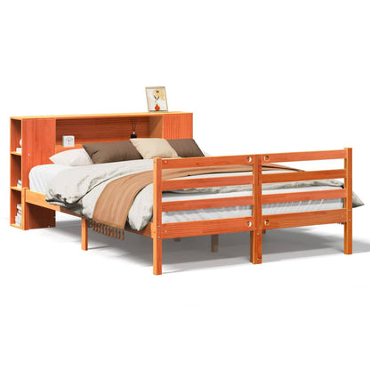 Bed met boekenkast zonder matras grenenhout wasbruin 140x200 cm