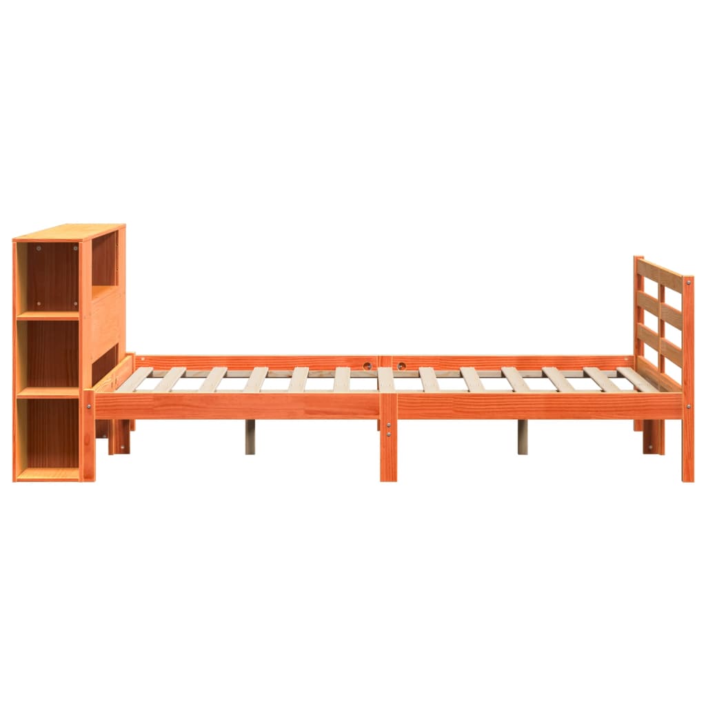 Bed met boekenkast zonder matras grenenhout wasbruin 140x200 cm
