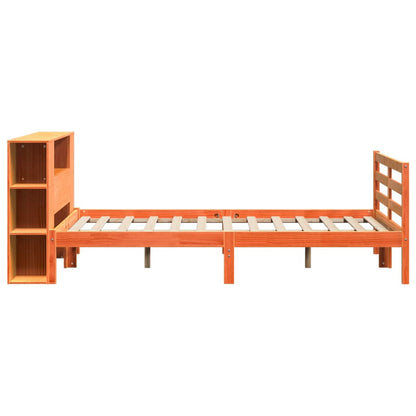 Bed met boekenkast zonder matras grenenhout wasbruin 140x200 cm