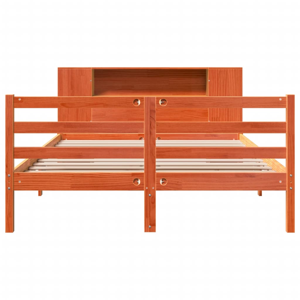 Bed met boekenkast zonder matras grenenhout wasbruin 150x200 cm