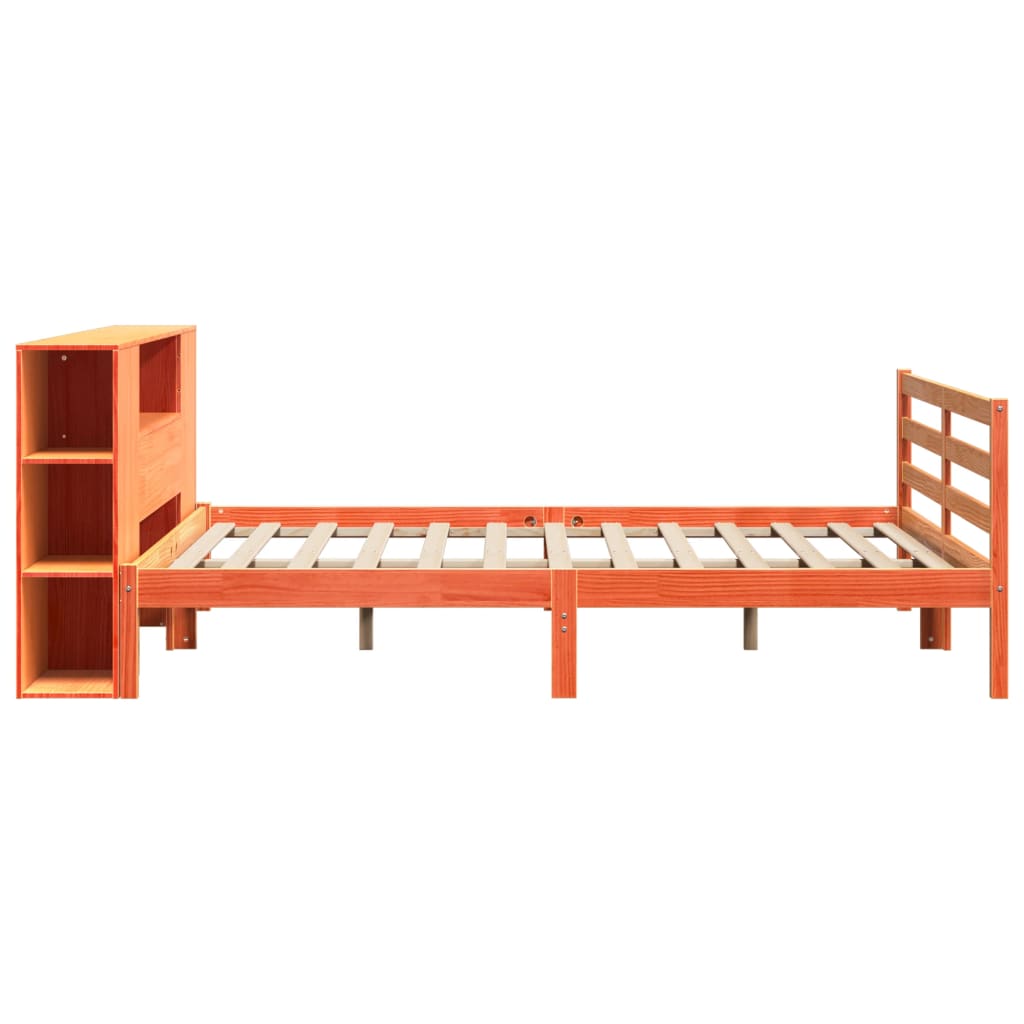 Bed met boekenkast zonder matras grenenhout wasbruin 180x200 cm