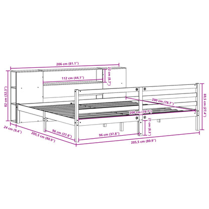 Bed met boekenkast zonder matras grenenhout wasbruin 200x200 cm