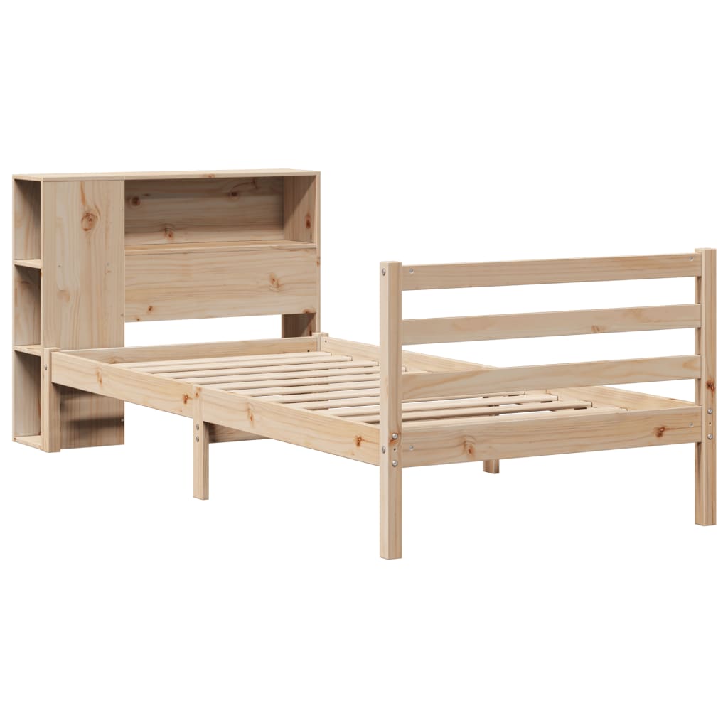Bed met boekenkast zonder matras massief grenenhout 75x190 cm