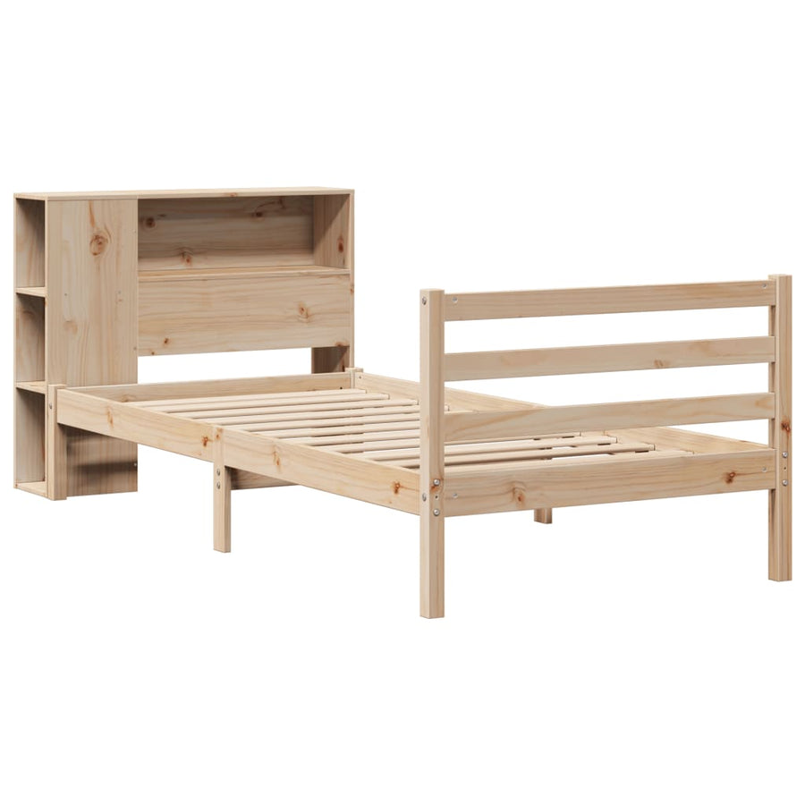 Bed met boekenkast zonder matras massief grenenhout 75x190 cm
