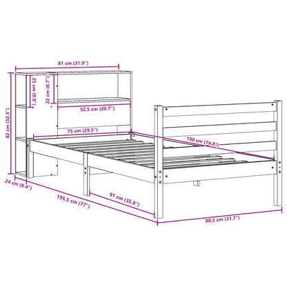 Bed met boekenkast zonder matras massief grenenhout 75x190 cm