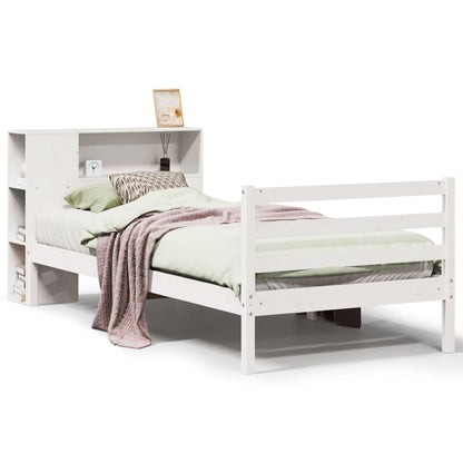 Bed met boekenkast zonder matras grenenhout wit 75x190 cm
