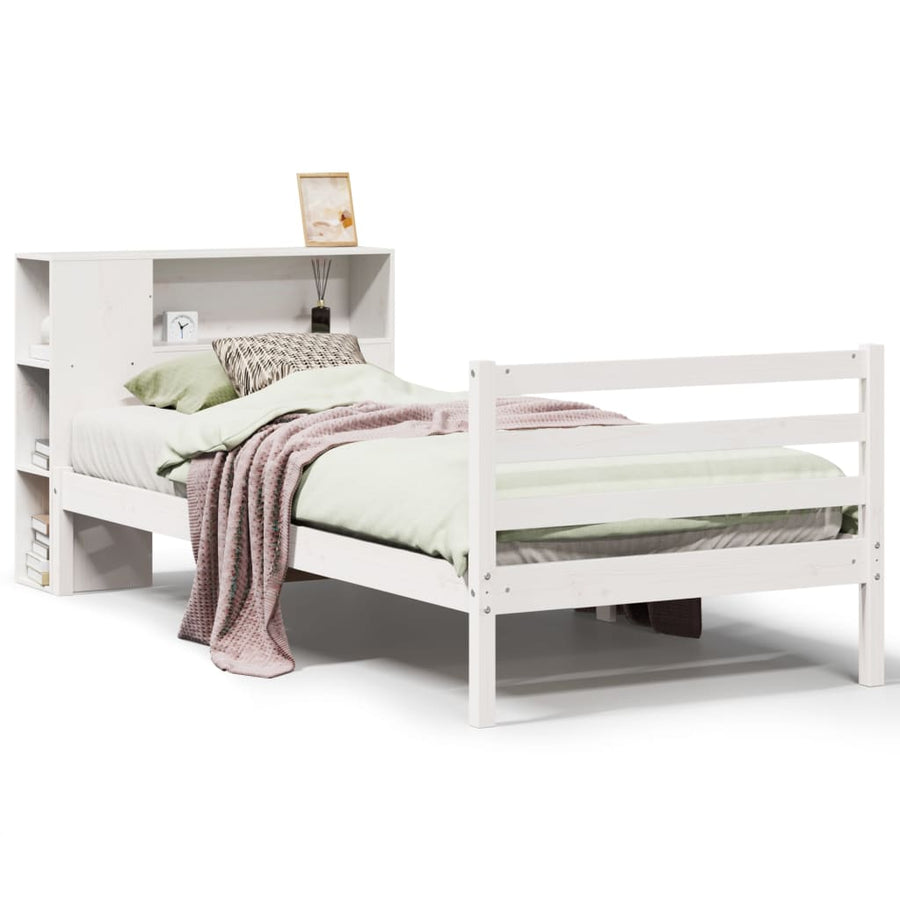Bed met boekenkast zonder matras grenenhout wit 75x190 cm