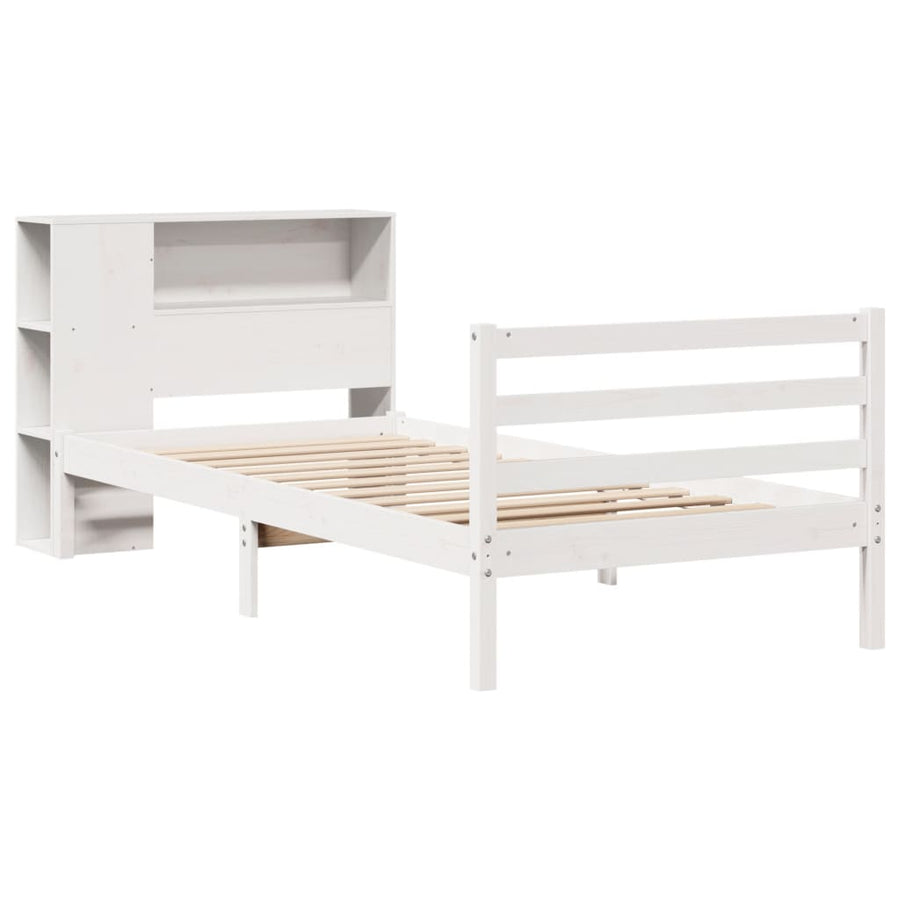 Bed met boekenkast zonder matras grenenhout wit 75x190 cm