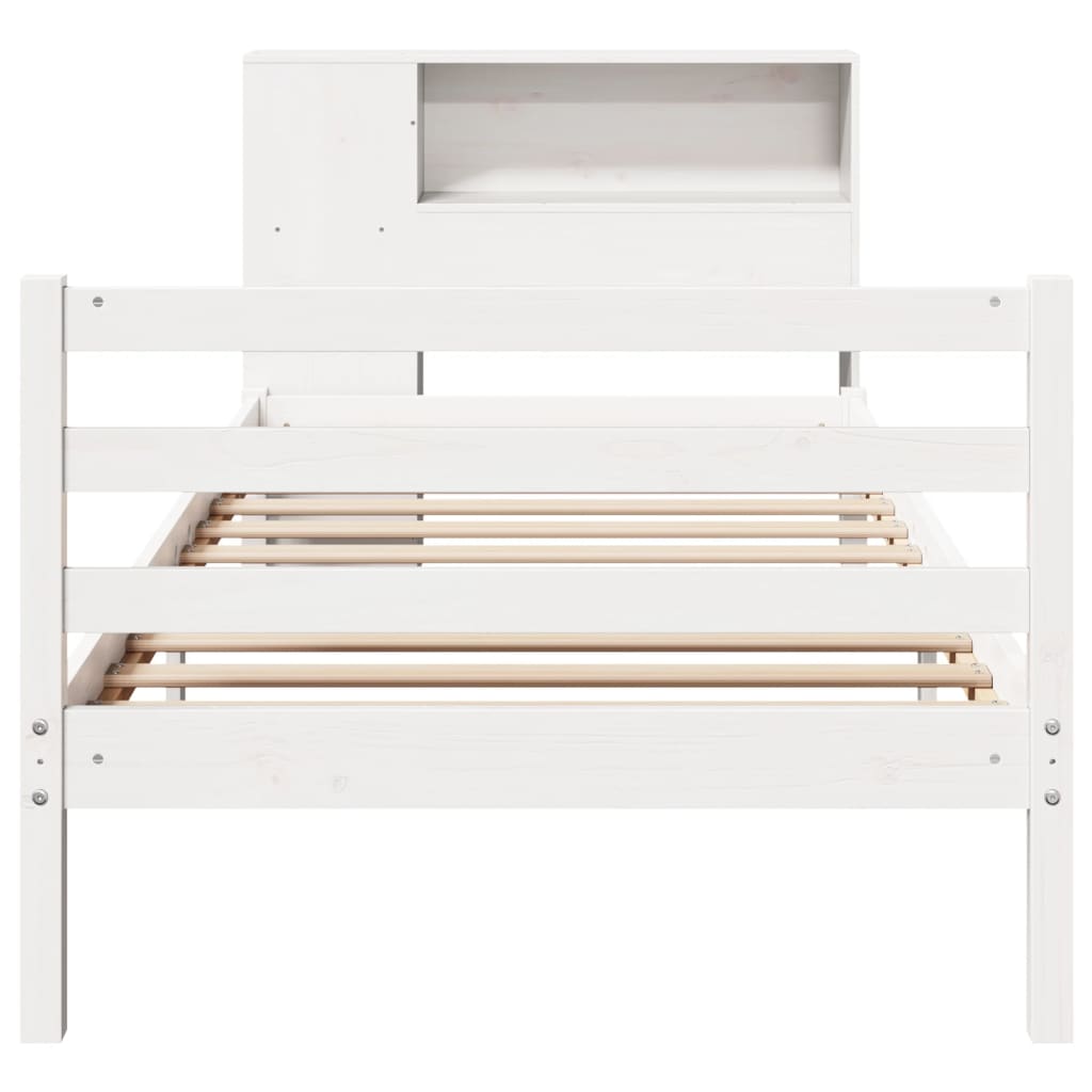 Bed met boekenkast zonder matras grenenhout wit 75x190 cm