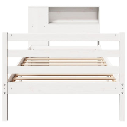 Bed met boekenkast zonder matras grenenhout wit 75x190 cm