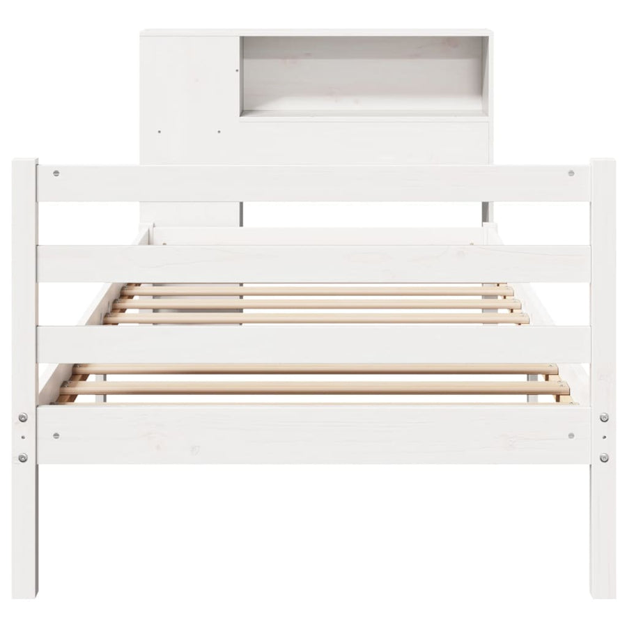 Bed met boekenkast zonder matras grenenhout wit 75x190 cm