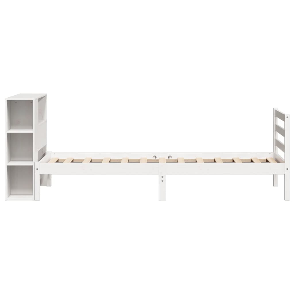 Bed met boekenkast zonder matras grenenhout wit 75x190 cm